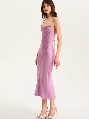 Le Lis Riviera Lavender Midi Dress W/Draped Cowl Neck & Lace-up Back Det.,MEDIUM